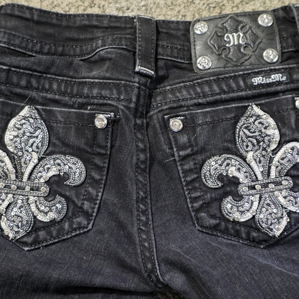 Miss Me Black Jeans with Silver Embellishments Size 24 EUC